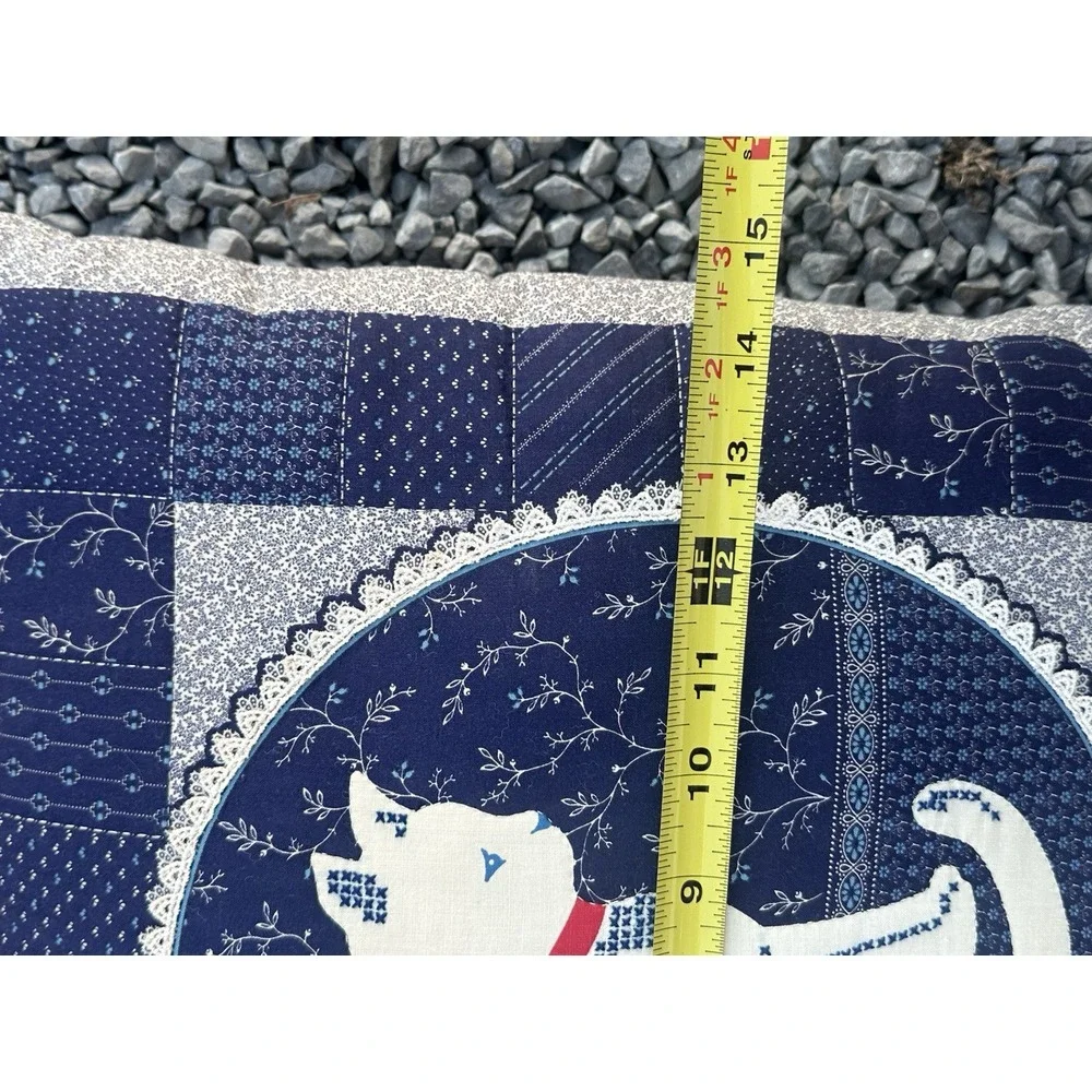VTG Handmade Cat Throw Pillow Cranston Print Retro Blue Kitten Decorative Fabric